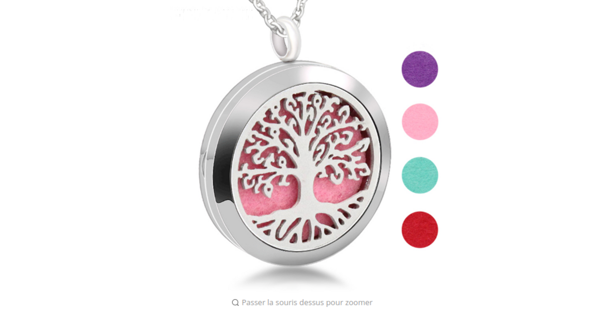 Collier Diffuseur D'huiles Essentielles Arbre De Vie - Bijou Aromathérapie Avec 5 Pierres De Lave - Pendentif Lotus Pour Femme - 2